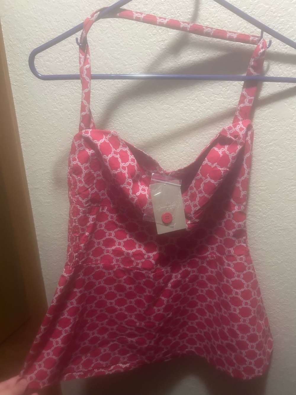 Anthropologie Pink Geometric-Print Tank with Adjustable Straps